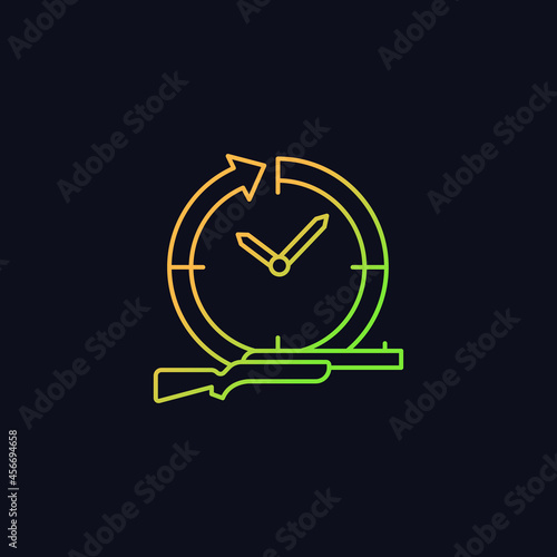 Hunting year-round gradient vector icon for dark theme. Pursue and capture prey. Wildlife animals killing. Thin line color symbol. Modern style pictogram. Vector isolated outline drawing