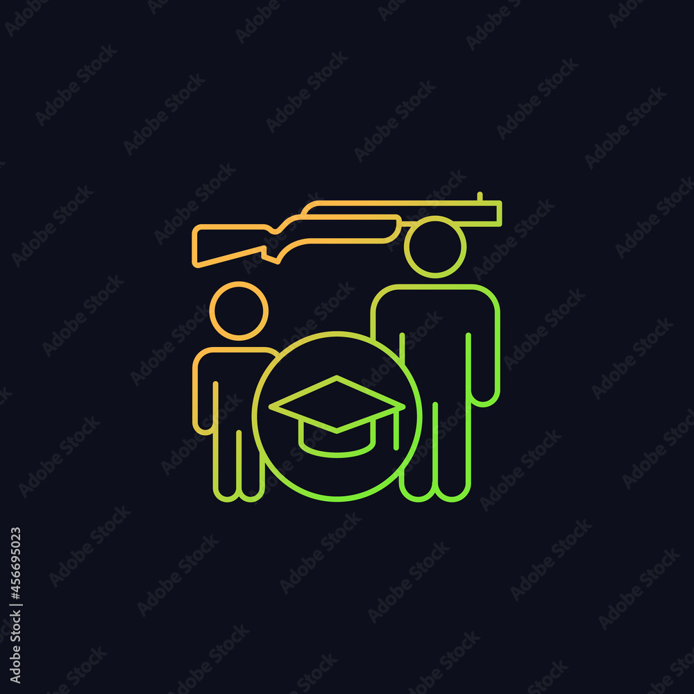 Hunter education for kids gradient vector icon for dark theme. Junior hunting. Kids hunt learning. Safety rules. Thin line color symbol. Modern style pictogram. Vector isolated outline drawing