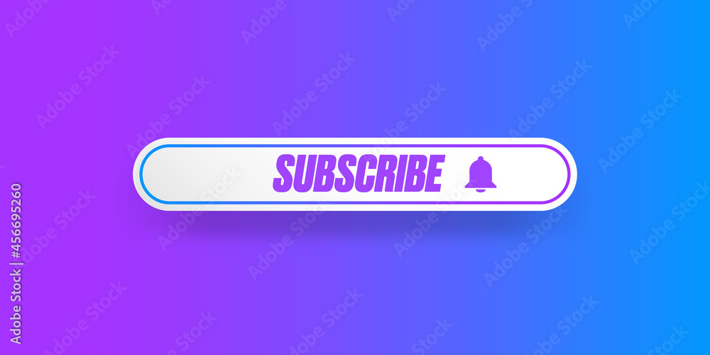 White paper subscribes button with ring bell isolated on stylish purple background. Subscribe banner template with white paper Subscribe video channel button White paper subscribes button with ring bell isolated on stylish purple background. Subscribe banner template with white paper Subscribe video channel button