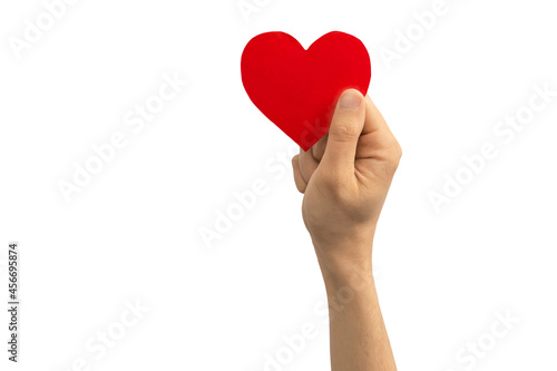 World mental health day concept. Hand holding red heart isolated on a white background. Copy space photo