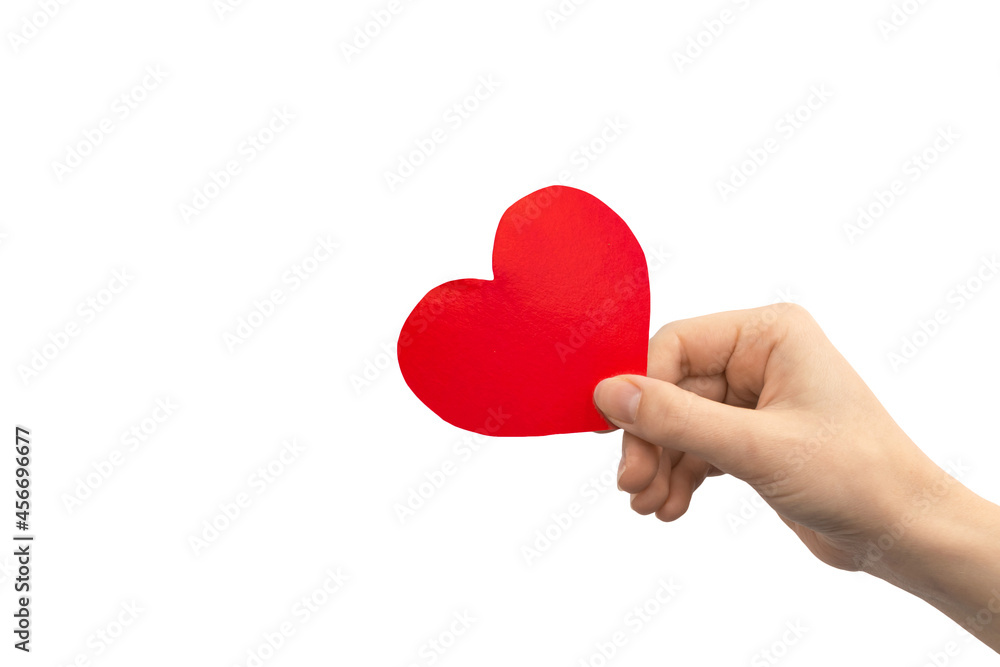 Charity concept. Hand holding red heart isolated on a white background. Copy space photo Charity concept. Hand holding red heart isolated on a white background. Copy space photo
