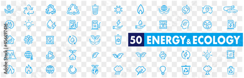 Set of green energy thin line icons. Icons for renewable energy, green technology. Design elements for you projects. Vector illustration
