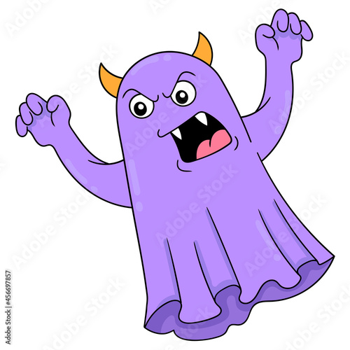 scary and scary purple flying cloth ghost, doodle icon image kawaii