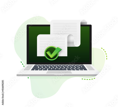Documents icon. Stack of paper sheets. Confirmed or approved document. Vector stock illustration.