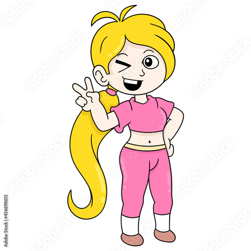 girl in a glutinous and sensual aerobic sport dress, doodle icon image kawaii