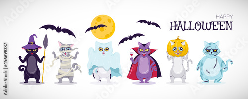 Halloween funny creepy vector cats