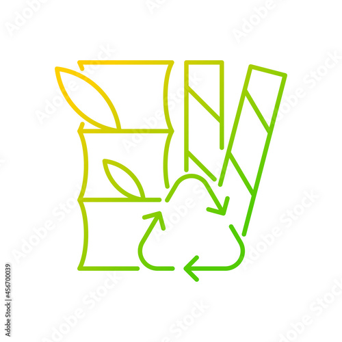 Compostable straws from plants gradient linear vector icon. Plant-based materials. Sugarcane fibers. Reduce plastics. Thin line color symbol. Modern style pictogram. Vector isolated outline drawing
