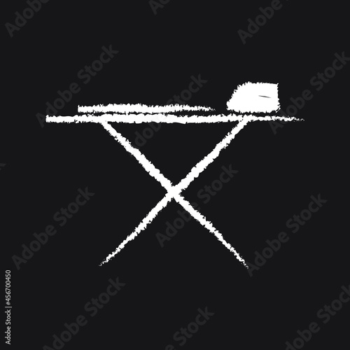 Ironing board line Icon design white chalk. Draw a picture on the blackboard.
