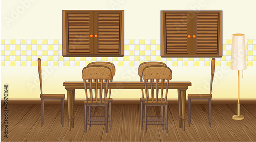 Dining room interior design with furniture