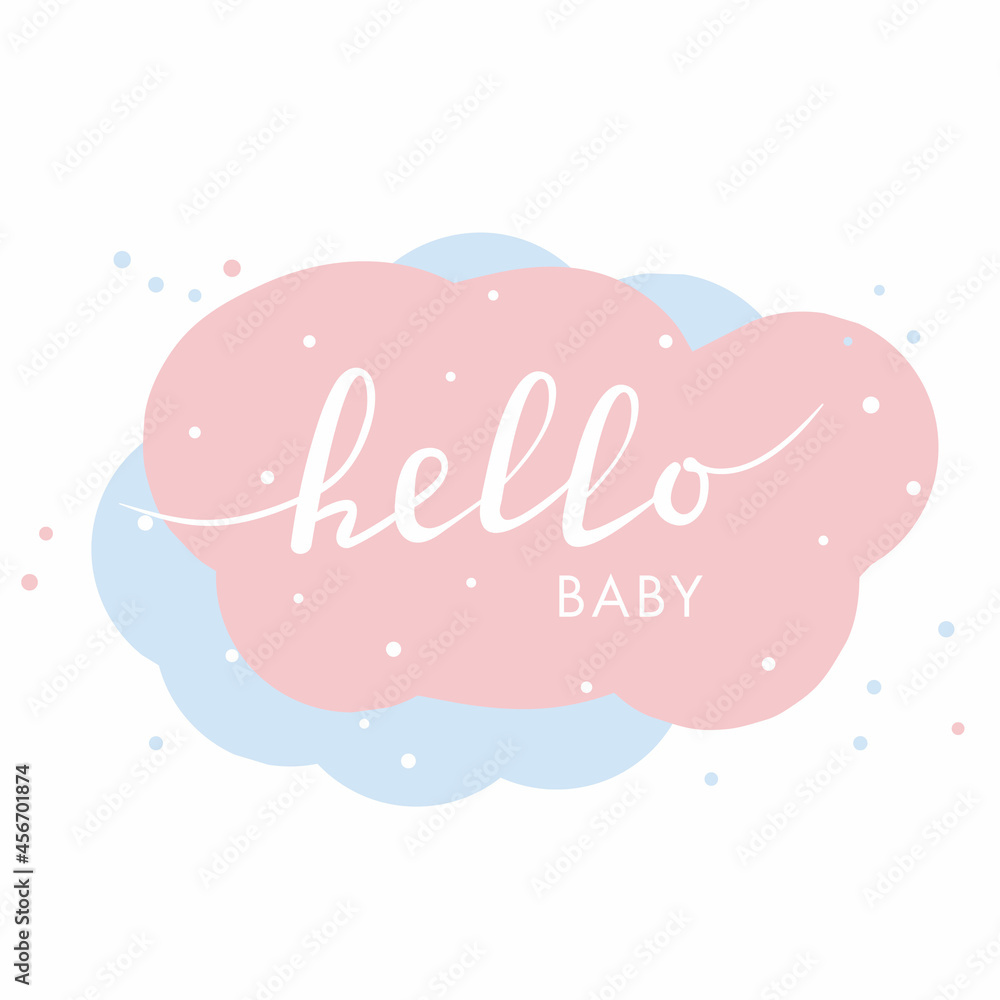 Hand drawn lettering hello baby for print, card, poster, decor. Hand drawn lettering hello baby for print, card, poster, decor.