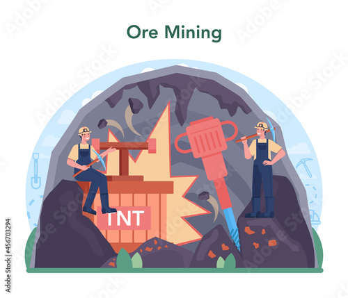 Ferrous metallurgy concept. Steel or metal extracting and production