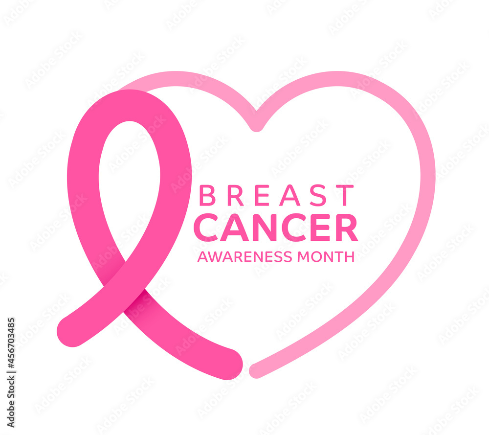 Pink ribbon symbol with heart. Breast Cancer Awareness Month. Icon design. For poster, banner and t-shirt. Vector Illustration.