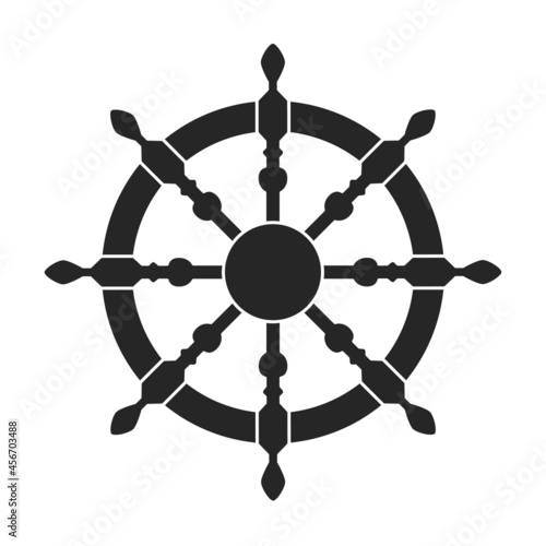 Ship wheel black vector of icon.Black vector icon helm of ship. Isolated illustration of wheel boat on white background.