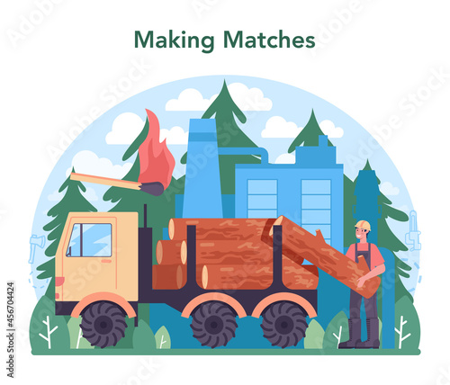 Wood industry, matches production. Logging and woodworking