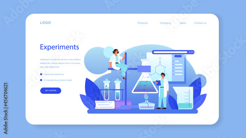 Chemist web banner or landing page. Chemistry scientist doing an experiment