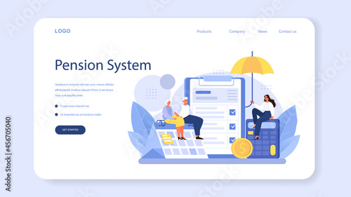 Pension fund employee web banner or landing page. Specialist helps