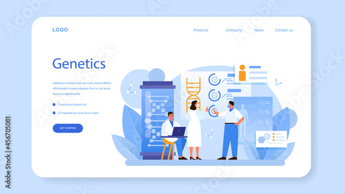 Geneticist web banner or landing page. Medicine and science technology