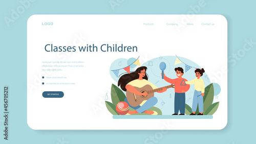 Kindergartener web banner or landing page. Professional nany and children.