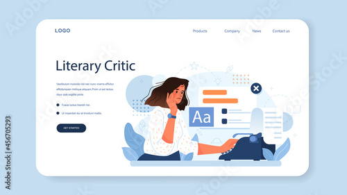 Literary critic web banner or landing page. Professional journalist