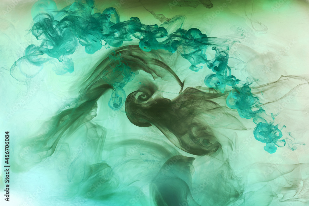 Fototapeta premium Abstract blue-green ocean, paint in water background. swirl of splashes and waves in motion. Fluid art wallpaper, liquid vibrant colors