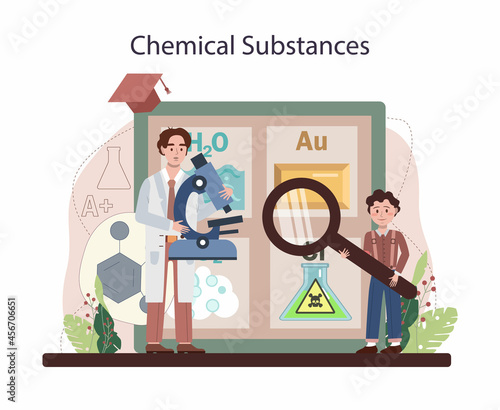 Chemistry school lesson. Student learning chemical formula
