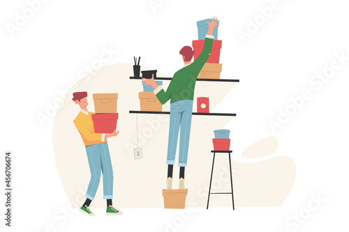 Teamwork collaboration arrange package box at warehouse