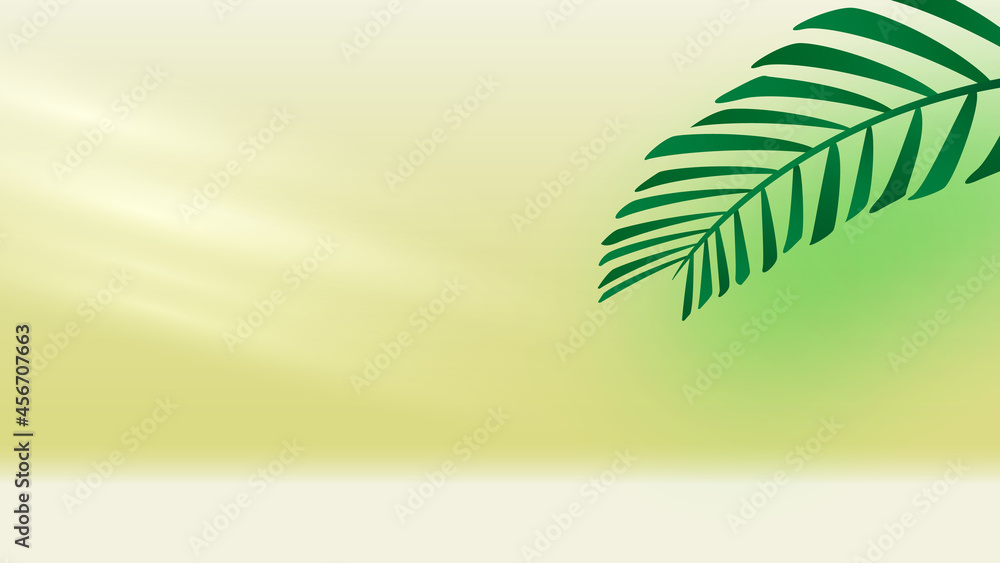 Fototapeta premium Empty room with palm branch and sun rays. Vector illustration.