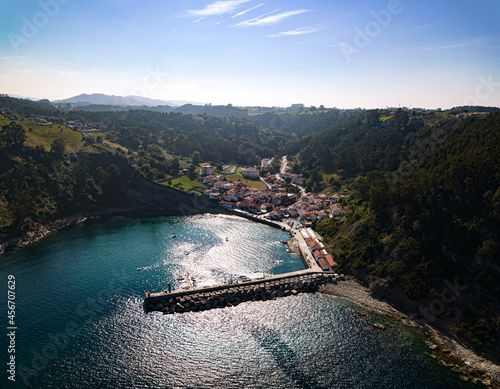 
aerial view of the spectacular town of Tazones, Asturias. Spain photo