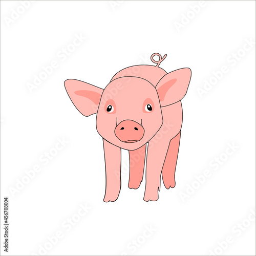  cute farming mammal fat rural pig farm animal piglet on white pink black contour little swine Vector realistic cartoon domestic livestock