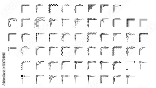 Set Hand Draw Of Corners Different Shapes Flower Decoration Vector Design Doodle Sketch Style For Wedding And Banner