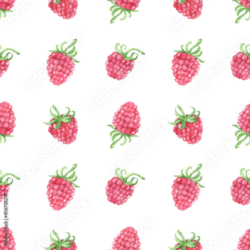 Seamless pattern of raspberry watercolor, juicy berry background. Summer print. Vitamins, jam, wrap, organic, diet, delicious. Perfect for fabric, digital paper, wallpaper.