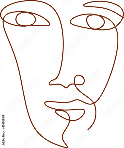 One line drawing abstract face seamless pattern. Modern minimalism art, aesthetic contour. Continuous line art face. Picasso style drawing