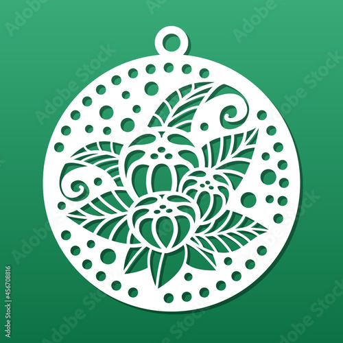 Laser cut coaster or decorative pendant. Stencil for cnc cutting. Floral art deco style, mandala design. Wall art panel, paper art, metal pendant, medallion, keychain breloque. Vector illustration