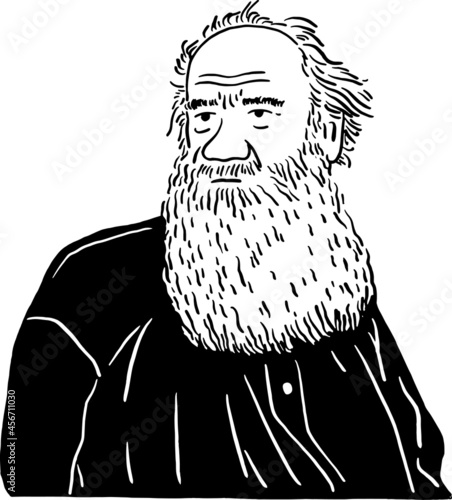 Leo Tolstoy Russian writer Hand draw line art portrait Illustration photo