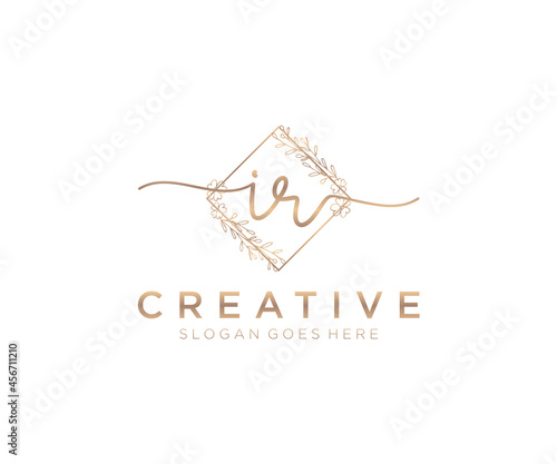 initial IR Feminine logo beauty monogram and elegant logo design, handwriting logo of initial signature, wedding, fashion, floral and botanical with creative template.