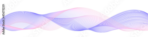 Wave swirl swoosh, purple holographic color flow. Undulate air wind wave, twisted curve lines, synergy effect. Trendy design element for banner. Isolated on white background. Vector illustration