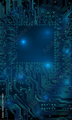 Circuit board background. Technological concept design, light background, space for text, copy space. Electronic computer technology, digital chip, analog circuit. Banner, presentation. Vector