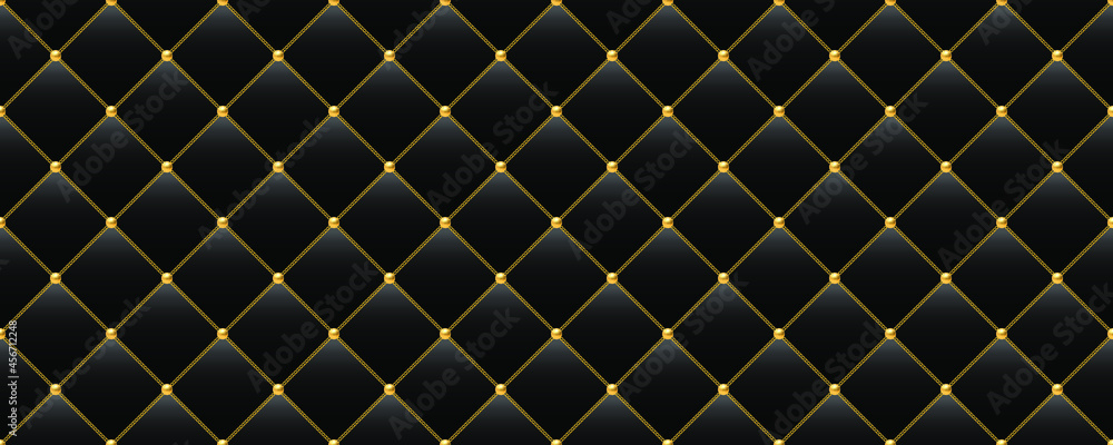 Fototapeta premium Black luxury background with golden chains and beads. Vector illustration.