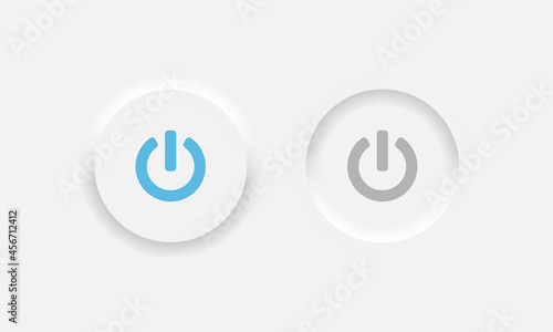 Neumorphism on off round shape power button set. Circle objects for website, mobile menu, navigation and application. Vector EPS 10