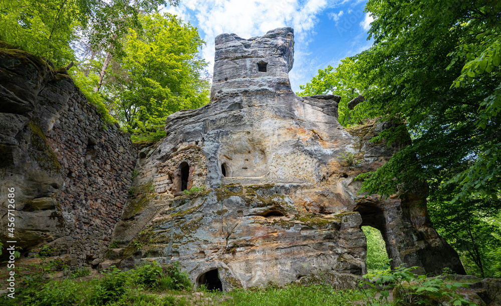 The ruin of the Svojkov rock castle from the beginning of the 14th century, Czechia.