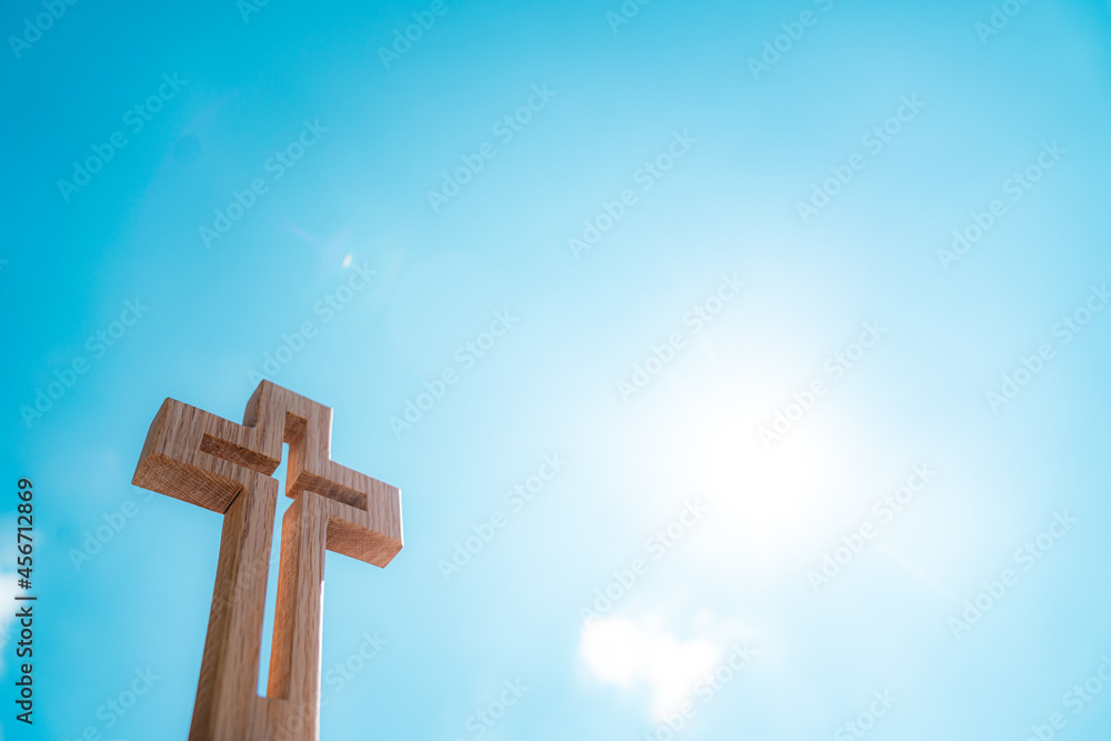The blue autumn sky and the Wooden Cross.