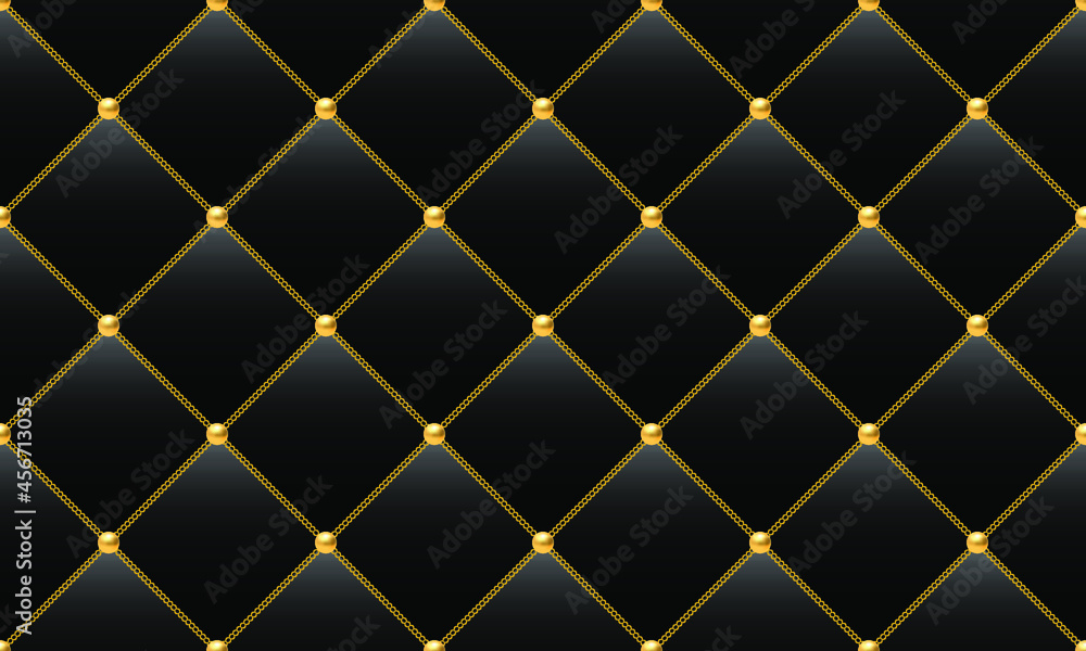 Fototapeta premium Black luxury background with golden chains and beads. Vector illustration.