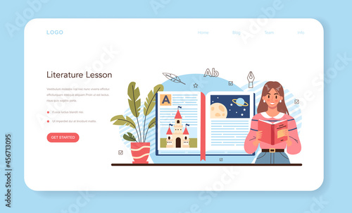 Literature school subject web banner or landing page. Study ancient writer