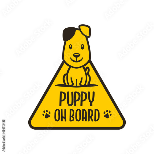 Yellow puppy on board sticker sign vector illustration