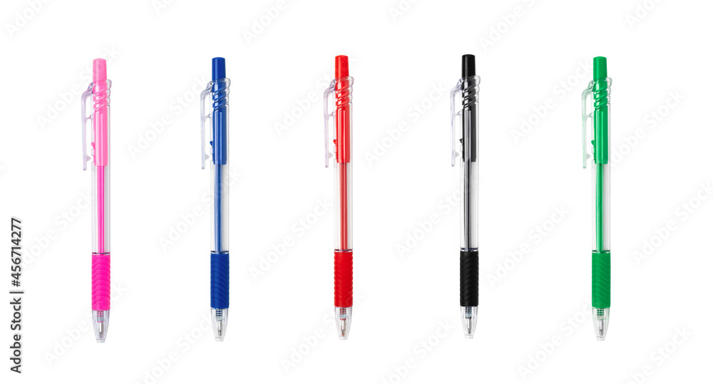 Set color plastic pen on isolated white background Set color plastic pen on isolated white background