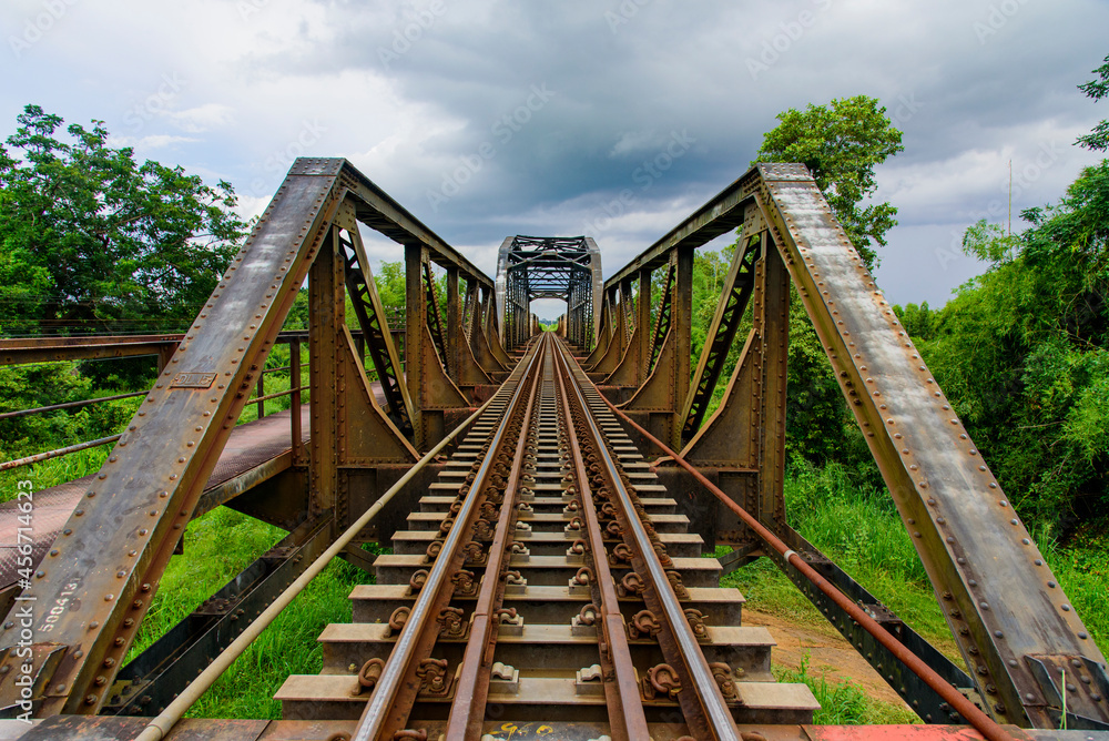 Old Metal rail way road bridge.