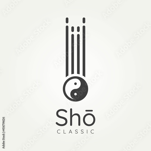 sho japanese classical music instrument with yin yang symbol minimalist line art logo icon template vector illustration design