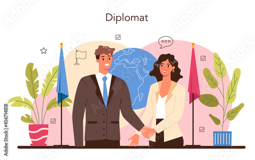 Diplomat profession. Idea of international relations and government.