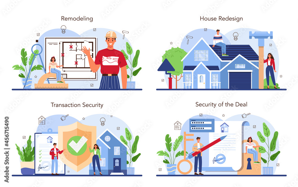 Fototapeta premium Real estate industry set. House remodeling or redesign after the purchase.