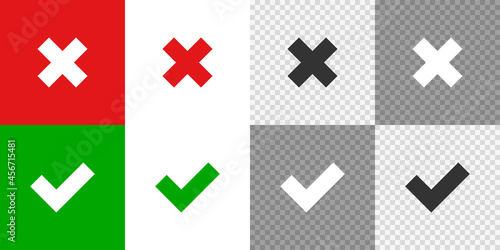 Cross and check mark set icon. Flat isolated tick. Vector